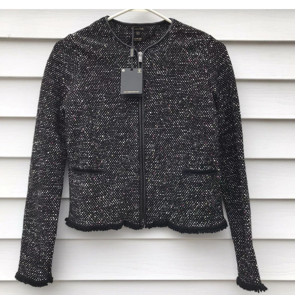Massimo Dutti Wool Blend Tweed Fringe Blazer
